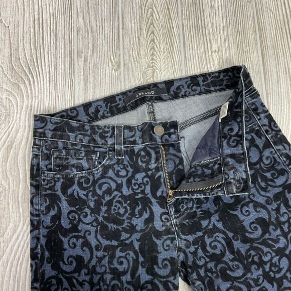 J Brand Jeans Skinny Made in the US Flocked Fleur De Lis Velvet 3D Brocade Size - Picture 5 of 11